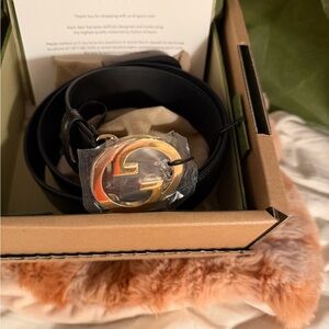 Gucci Blondie Black Belt with Gold Buckle